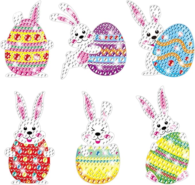 Gem Diamond Art Painting Stickers Kit for Kids,5D Diamond Mosaic Stickers by Numbers Kits Crafts Set for Children, Boys and Girls,Creative Handmade Art Craft Decorations Gift (Bunny with Egg)