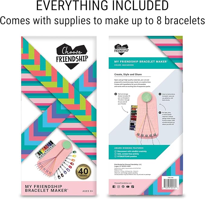 Choose Friendship My Friendship Bracelet Maker, 20 Pre-Cut Threads (Craft Kit/Kids Jewelry Kit) - Blush Pink