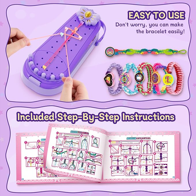 Friendship Bracelet Making Kit for Girls - DIY Bracelets Maker Art and Craft Kits for Kids - Jewelry String braiding Set Toys for Age 6 7 8 9 10 11 12 Year Old Girl Christmas Birthday Gifts - Purple