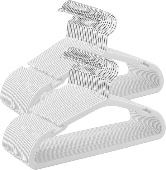 SONGMICS Kids Hangers 50 Pack, 14 x 8 Inches, Baby Hangers for Closet, Non-Slip Velvet Hangers, Childrens Hangers, Space-Saving Clothes Hangers, Wide Shoulder Notches, Cloud White UCRF038W01