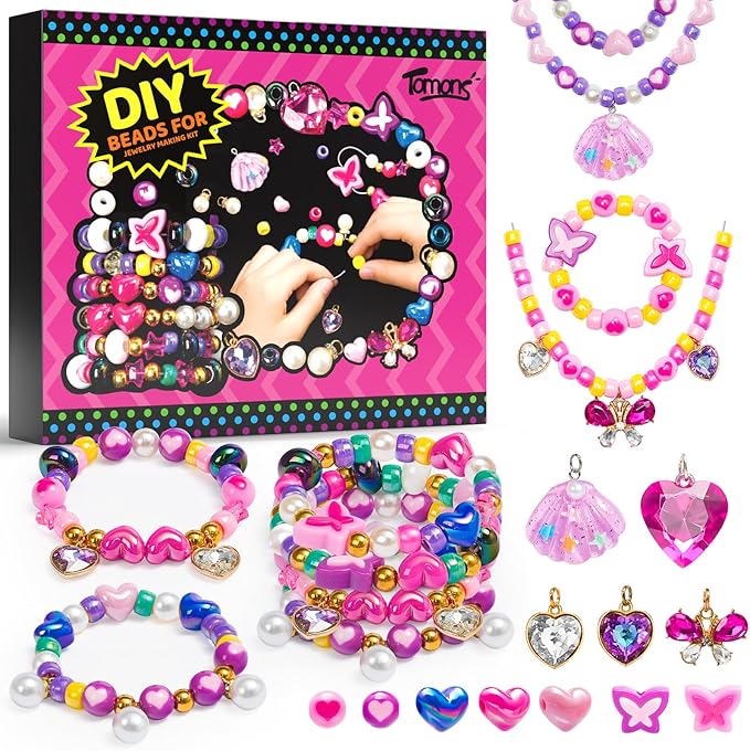 Tomons Charm Bracelet Making Kit for Girls,Crafts for Girls,Jewelry Making Kit Gifts for Girls 6-12 Years Old,Birthday Gift Ideas & Kids Toys Ages 6,7,8,9,10