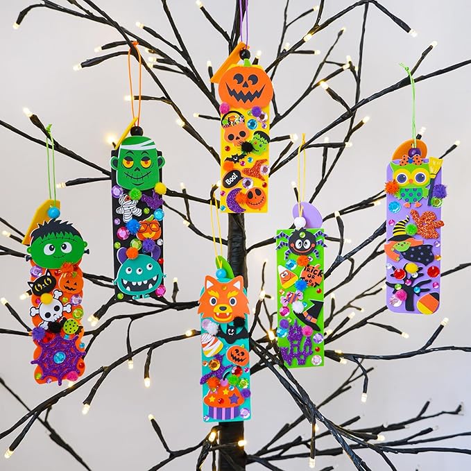 Winlyn 36 Sets Halloween Crafts Kits Holiday Fall Kids Crafts DIY Halloween Bookmarks Ornaments Art Sets Bats Monster Ghost Foam Stickers Arts and Crafts for Kids Classroom Activities Party Favors