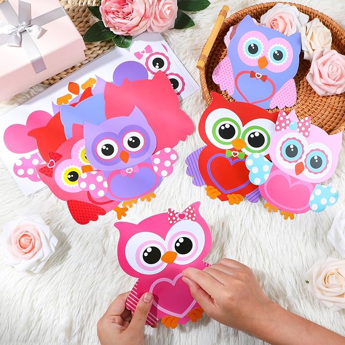 Yousoontic 30 Sets Valentines Picture Frame Craft for Kids DIY Owl Magnetic Picture Frame Make Your Own Paper Valentines Heart Photo Frame for Valentine's Day Home Party Favor Classroom Activities