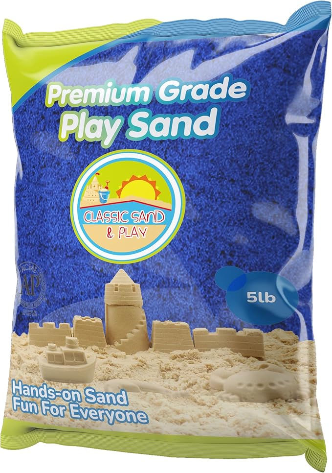 Classic Sand and Play Blue Colored Play Sand, 5 lb. Bag, Natural and Non-Toxic, Fun Wet and Dry Indoor and Outdoor, Sandbox, Therapy, and Table Use, Building, Stimulate Sensory Needs