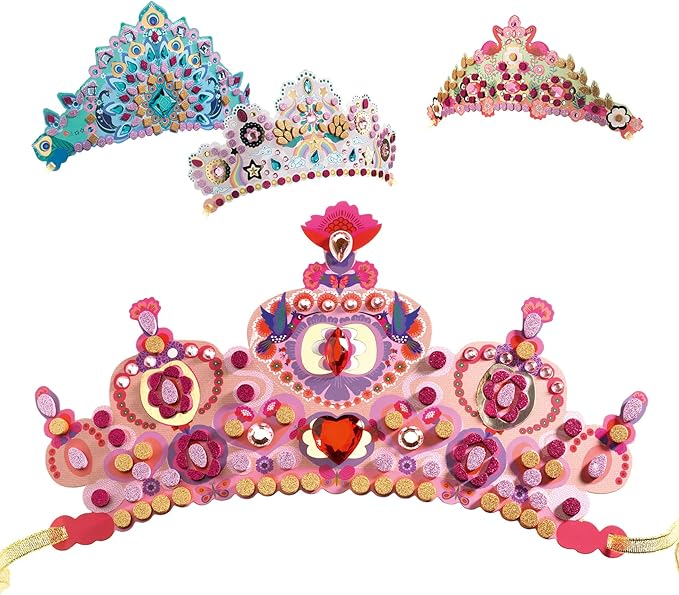 DJECO DIY Like A Princess Crown Craft Kit - Create Your Own Mosaic Tiara - Arts & Crafts for Kids - Fun & Creative for Family & Friends, Perfect for Gift for Children 5+ Years Girls & Boys