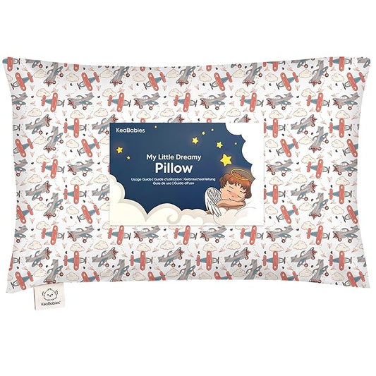 Toddler Pillow with Pillowcase - 13x18 My Little Dreamy Pillow, Organic Cotton Toddler Pillows for Sleeping, Kids Pillow, Travel Pillows, Mini Pillow, Nursery Pillow, Toddler Bed Pillow (Aircraft)