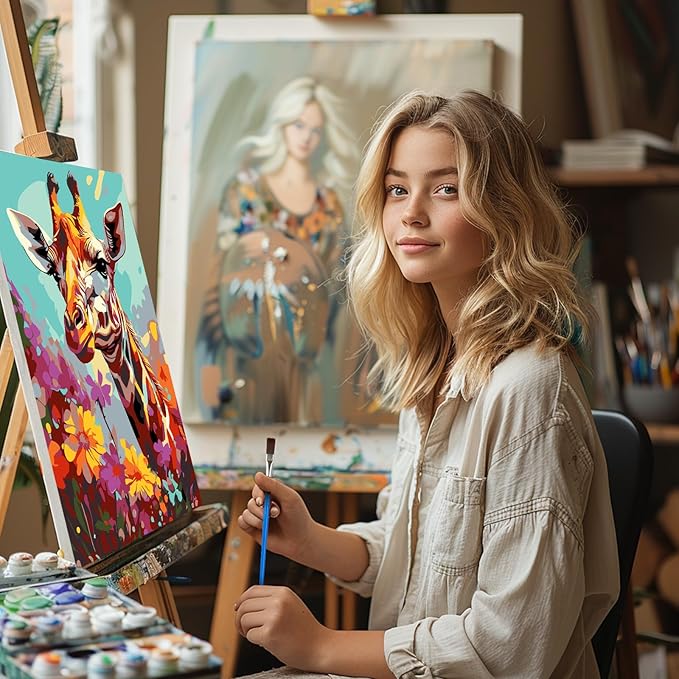 MISCER 4 Pack Animals Paint by Numbers for Adults Beginner, Paint by Number Kits with Easel, DIY Acrylic Oil Painting Suitable for Home Decoration (8 * 12 Inch)