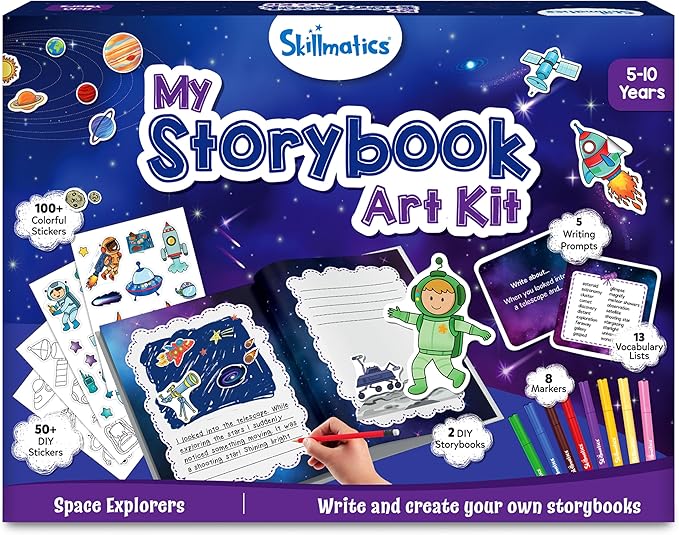 Skillmatics Storybook Art Kit - Space Explorers Art Kit for Kids, Write & Create Storybooks, Creative Activity for Boys & Girls, DIY Kit, 150+ Stickers, Gifts for Ages 5, 6, 7, 8, 9, 10