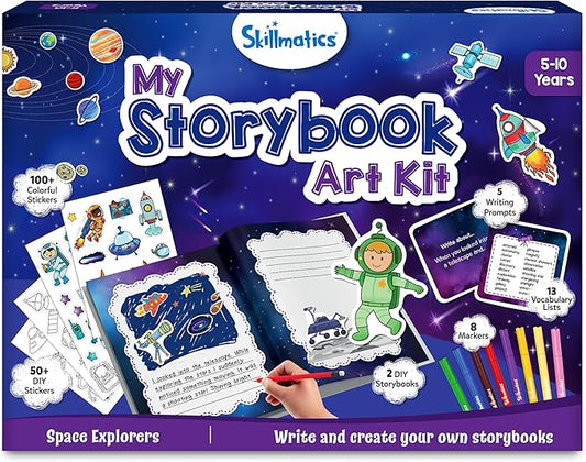 Skillmatics Storybook Art Kit - Space Explorers Art Kit for Kids, Write & Create Storybooks, Creative Activity for Boys & Girls, DIY Kit, 150+ Stickers, Gifts for Ages 5, 6, 7, 8, 9, 10