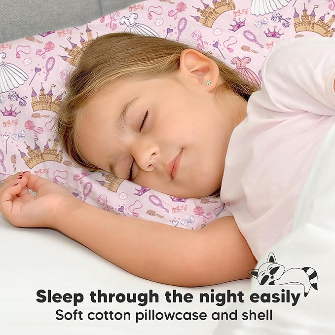 Toddler Pillow with Pillowcase - 13x18 My Little Dreamy Pillow, Organic Cotton Toddler Pillows for Sleeping, Kids Pillow, Travel Pillows,Mini Pillow,Nursery Pillow,Toddler Bed Pillow (Dear Princess)