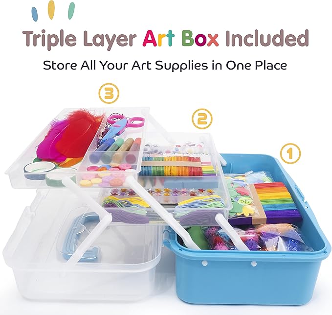 Olly Kids Craft Kits Library in a Plastic Craft Box Organizer- Craft and Art Supplies for Kids Ages 4 5 6 7 8 9 10 11 &12 Year Old Boys & Girls