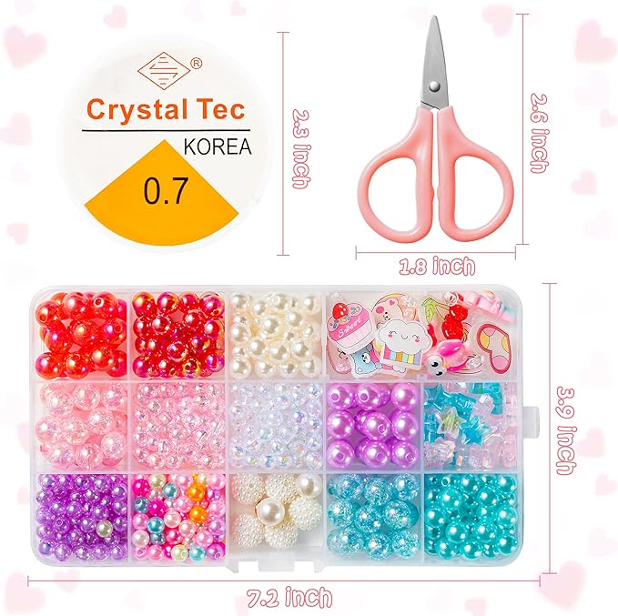 OSNIE Valentin's Day Acrylic DIY Bead - Jewelry Making Kit with 400+ Beads & Charms, Heart Cherry Cupcake Cloud Pendants Creative Children Bracelets Necklaces Rings DIY Making Art Craft Bead Kit