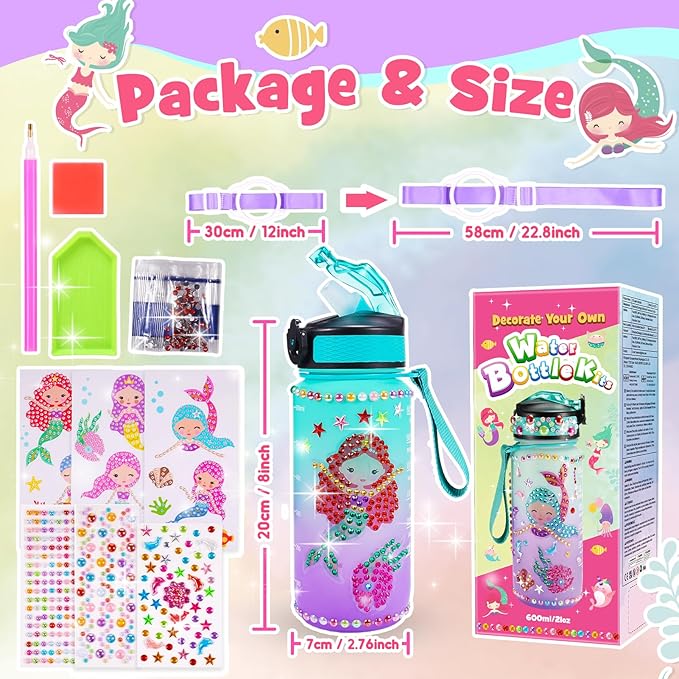 ZapWhiz Arts and Crafts for Kids Age 4-12,Water Bottle for Girls Mermaid Toys for Girls Diamond Painting Kits for Kids,Return Gifts for Birthday Party 4 5 6 7 8-12 Year Old Girls Gifts