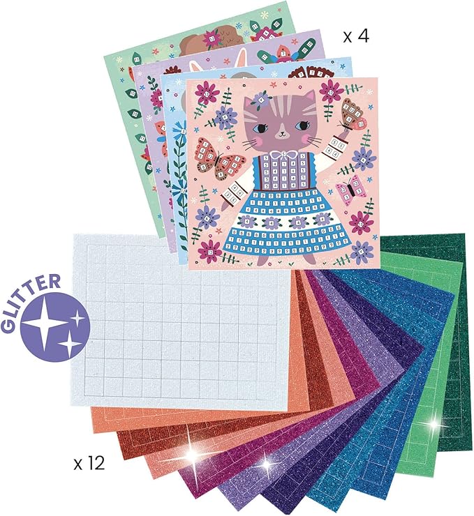 DJECO Lovely Pets Sticker Mosaic Craft Kit - Create Your Own Sparkling Pets for School or Gifts - Fun & Creative for Family & Friends, Boys & Girls, Educational Mosaic Art Craft Kit for Kids 5+