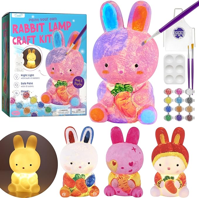 Paint Your Own Bunny Lamp Kit, Art Supplies Arts & Crafts Kit, Painting kit for Kids 6-12, Arts and Crafts for Kids Ages 8-12, Toys Girls Boy Birthday Gift Ages 3 4 5 6 7 8 9 10 11 12+