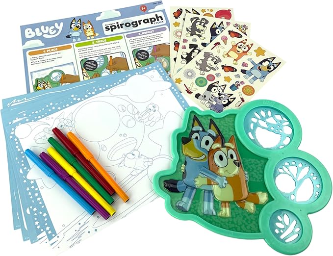 Spirograph Cyclex Set Bluey – Drawing Kit, Arts and Crafts, Bluey Toys, Art Supplies, Stickers for Kids, Bluey Stickers, Spiral Art, Markers, Stickers, Design Sheet Included, Ages 5+