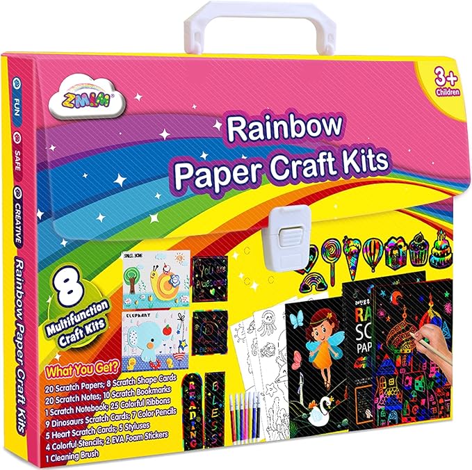 ZMLM Easter Gift Art Craft Kit: Rainbow Scratch Paper Magic Art Note DIY Party Craft Project Supply Toddler Drawing Valentine's Day Activity Kid Travel Toy 3-12 Year Old Birthday Holiday
