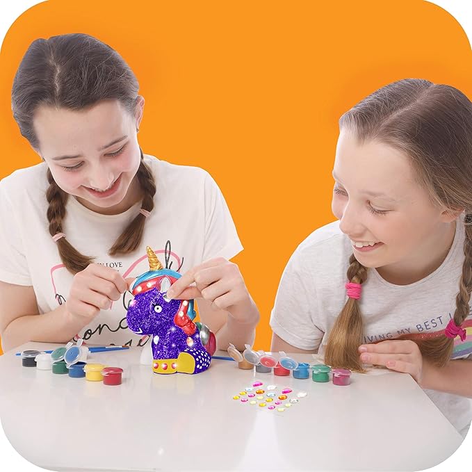 Original Stationery Paint and Decorate Your Own Unicorn Money Box, Kids Paint Set for Girls with 21 Gems, 12 Non Toxic Fun Colors and Lots More!