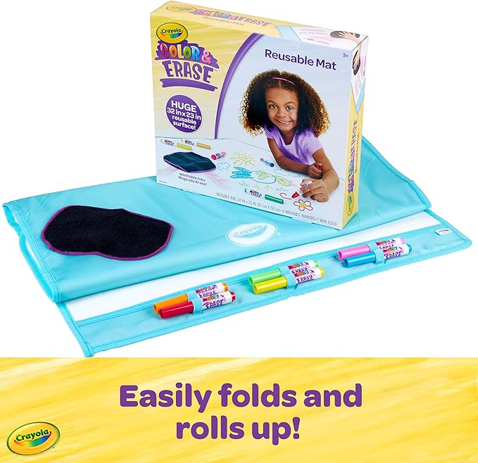 Crayola Color and Erase Mat, Giant Reusable Coloring Pad, Washable Markers, Travel Activity for Kids, Gift for Kids, Ages 3+