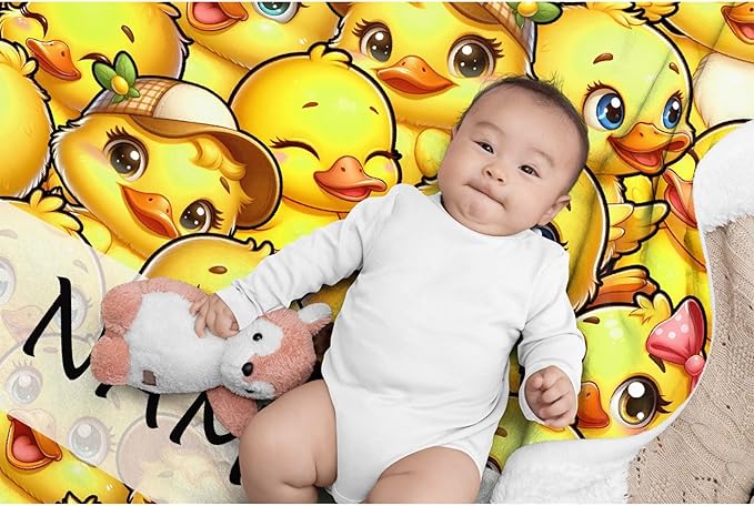 Custom Name Ducks Adult duck Blanket Kids Funny Blanket Suitable for Bedroom Living Room bed sofa Crib Couch Chair outdoor All Season Items That Yellow Duck Lovers Will Love 90”×120 ”for Family
