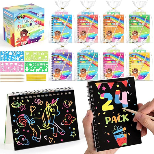 LovesTown Christmas Stocking Stuffers for Kids: 24 Pack Rainbow Scratch Art Notebooks, DIY Craft & Party Favors for Boys & Girls Ages 4-12, Goodie Bags Stuffers Return Gifts for Birthday Party