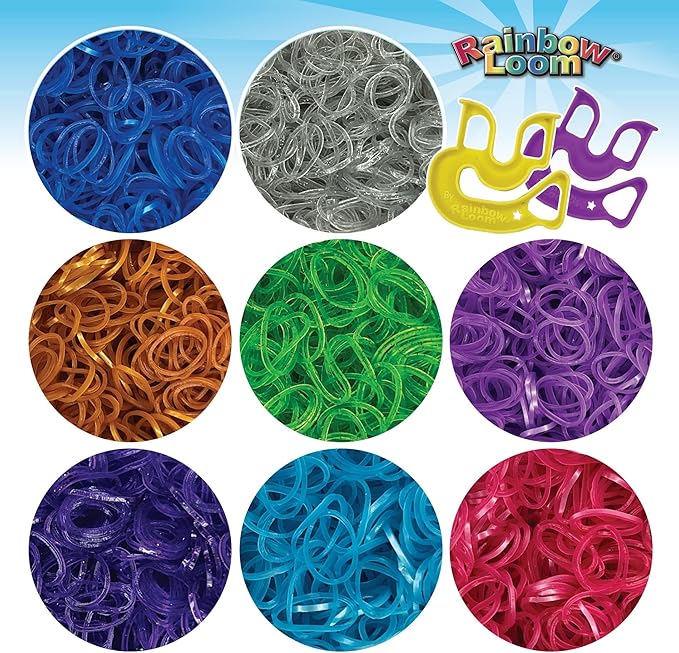 Rainbow Loom® Treasure Box Sparkle Edition, 8,000 Rubber Bands in 8 Different Sparkly Colors, and a Bonus of 2 Happy Looms, Great Activities for Boys and Girls 7+