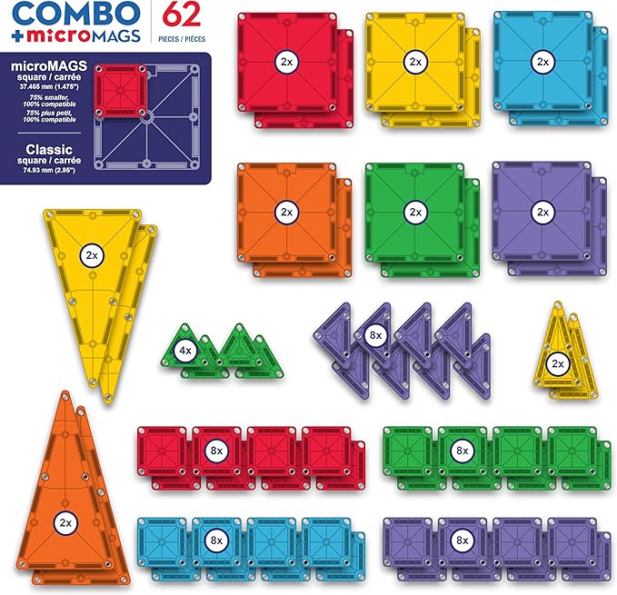 MAGNA-TILES Combo 62-Piece Magnetic Construction Set, The Original Magnetic Building Brand