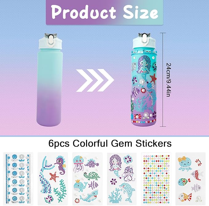 Valentines Day Gifts for Girls Decorate Your Own Water Bottle Kits for Girls 4-12 Girls Water Bottle Gem Stickers DIY Arts and Crafts Kits Supplies for Girl Birthday Easter Gifts for Girls Green