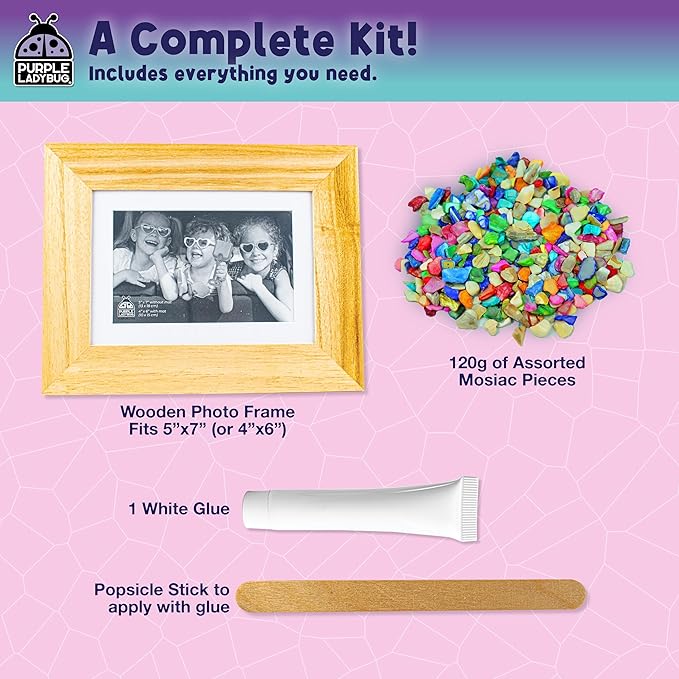 PURPLE LADYBUG Mosaic Photo Frame Craft Kit - Girls Valentines Gifts, DIY Arts & Crafts for Girls 8-12, Girls Birthday Gift, Kids Easter Gifts, Teen Gifts for Ages 6-12