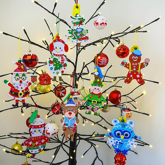 Winlyn 24 Sets Christmas Craft Kits Winter Crafts DIY Holiday Ornaments Decorations Winter Festive Foam Stickers Christmas Arts and Crafts for Kids Christmas Home Classroom Art Activities Party Favors