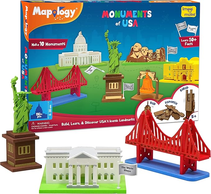 Imagimake Mapology Monuments of USA | 3D Puzzles for Kids | STEM Toys & Games | Educational Toys for Kids 5-7 | Birthday Gift for Boys & Girls Age 5 Years & Up | Easter Gifts for Kids | Easter Toys