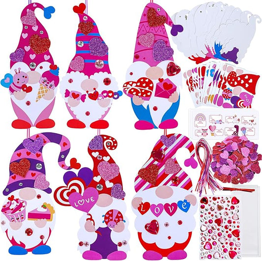 Winlyn 36 Sets Valentine's Day Gnome Ornaments Decorations DIY Valentine Gnome Craft Kits Assorted Gnome Shaped with Heart Valentine Stickers for Kids Valentine Classroom Activities Gift Exchange