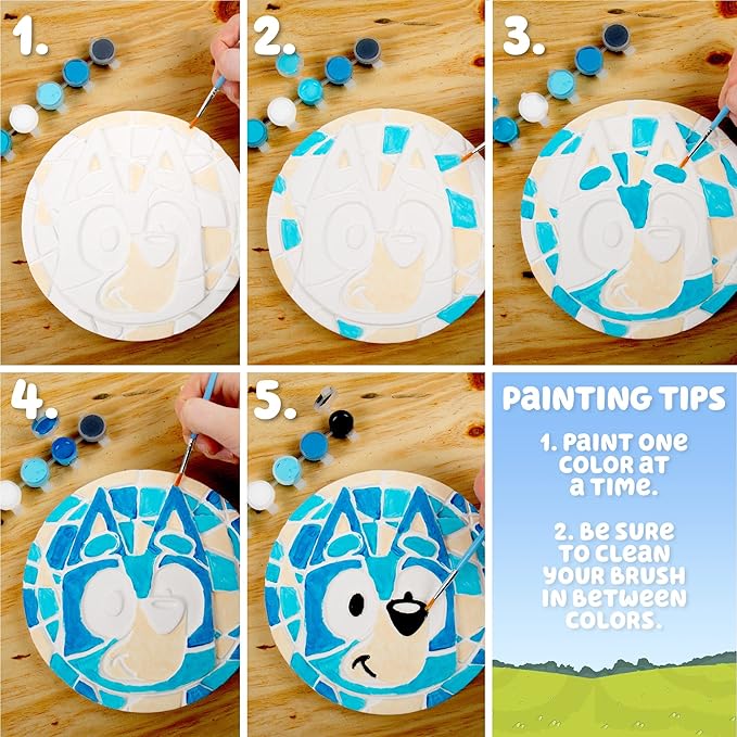 Bluey Paint Your Own Stepping Stone, Design 7 DIY Stone Art, Fun Kit for Kids, Less Mess Paintable Stones Art Set, Great Summer Activity Kids Ages 8, 9, 10, 11