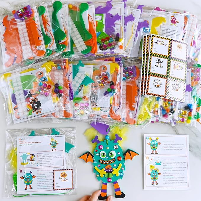 Winlyn 24 Sets Halloween Crafts for Kids Individual Halloween Craft Kits Fall Crafts DIY Monster Ornaments Foam Monster Crafts Halloween Arts and Crafts for Kids Classroom Art Activities Party Favors