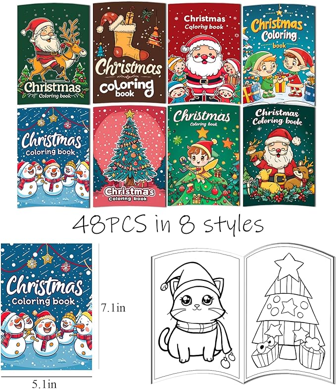 Enxhz 48 Pack Christmas Coloring Books Party Favors for Kids Girls Boys, Bulk Xmas Holiday Coloring Books, Xmas Stockings Goodie Bags Stuffer Filler Fun Holiday Party Supplies - A