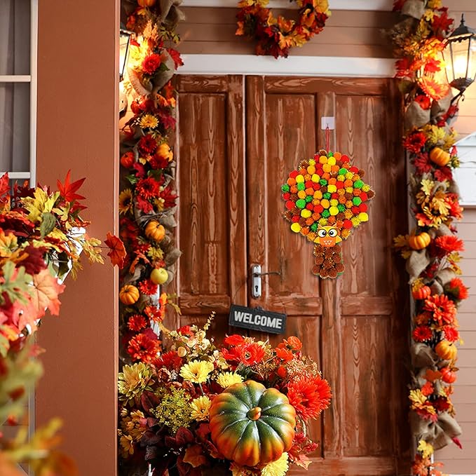 Winlyn 8 Sets Fall Crafts Kits Kids Fall Crafts Bulk Thanksgiving Crafts DIY Thankful Tree Art Sets Autumn Leaf Foam Stickers Pom-Poms Arts and Crafts for Kids Holiday School Classroom Activities