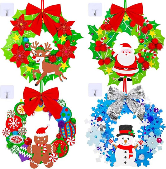 Winlyn 12 Sets Christmas Craft Kits Winter Crafts DIY 3D Christmas Wreath Ornaments Art Sets Santa Snowflake Snowman Christmas Foam Stickers Arts and Crafts for Kids Holiday Home Classroom Activities