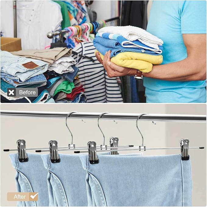 Pants Hangers,Skirt Hangers with Adjustable Non-Slip Clips Pants Hangers,Space Saving Metal Hangers for Coat Garment Jeans,Hangers for Kids Adults (20 Pack)
