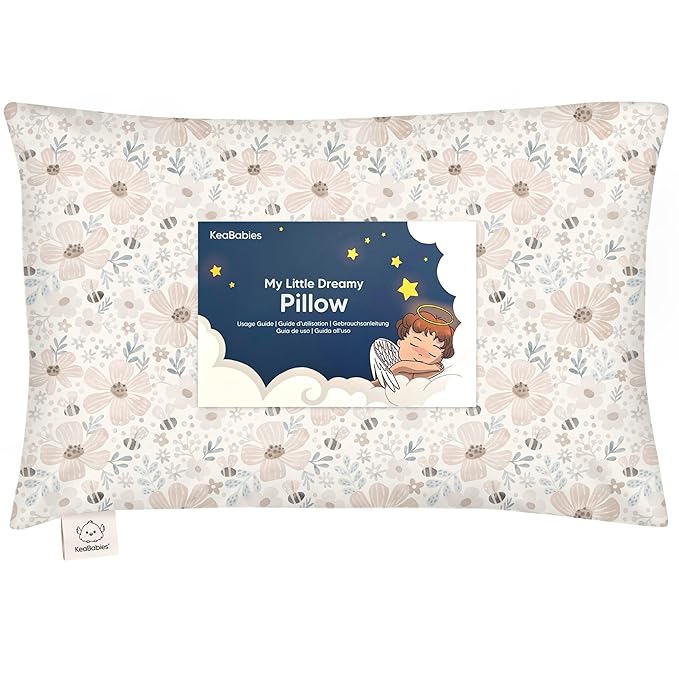 Toddler Pillow with Pillowcase - 13x18 My Little Dreamy Pillow, Organic Cotton Toddler Pillows for Sleeping, Kids Pillow, Travel Pillows, Mini Pillow, Nursery Pillow, Toddler Bed Pillow (Flora Vale)