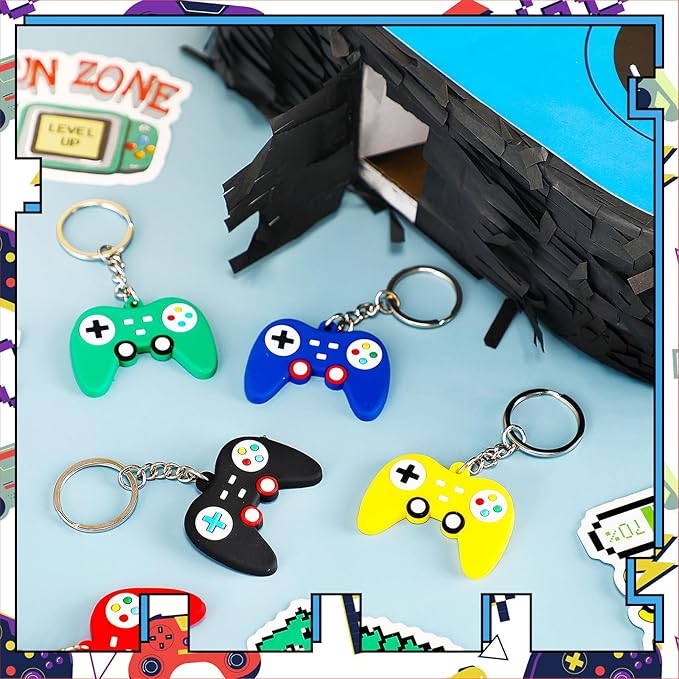 Meooeck 90 Video Game Party Favors Include Game Controller Piñata with Blindfold Baton Confetti Slap Bracelet Keychain Straw Sticker Gamer Party Favors Gamer Birthday Decorations for Theme(Blue)