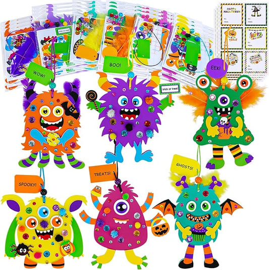 Winlyn 24 Sets Halloween Crafts for Kids Individual Halloween Craft Kits Fall Crafts DIY Monster Ornaments Foam Monster Crafts Halloween Arts and Crafts for Kids Classroom Art Activities Party Favors