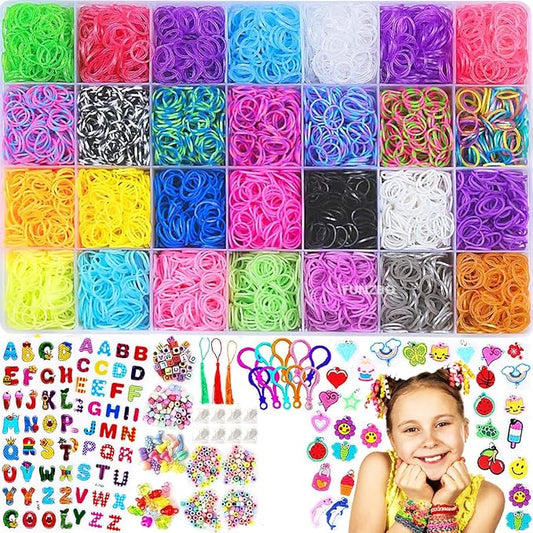FUNZBO Rubber Band Bracelet kit - 9000+ Loom Bracelet Kit, 32 Colors Loom Bands for Bracelets Making Kit, Rubberband Bracelets Kit Toy for Toddlers Girls Christmas Birthday Gift