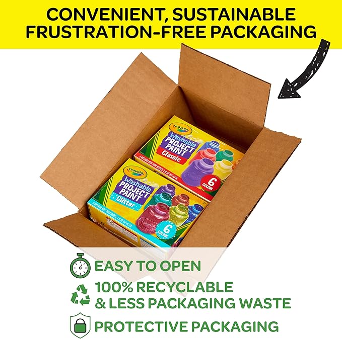 Crayola Washable Kids Paint Set (12ct), Classic and Glitter Paint for Kids, Arts & Crafts Supplies, Toddler Painting Kit, 3+ [Amazon Exclusive]