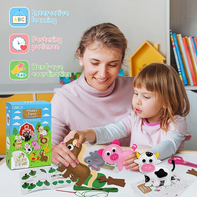 OKOOKO Animal Sewing Craft Kit, Sewing Craft Kit for Kids, DIY Crafting and Sewing Set, Plush Craft, Art Craft Kits, Fun and Educational Craft Set, Sew Your Own Felt Animals Craft Kit