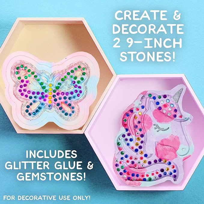Made By Me Mix & Mold Big Gem Stepping Stones, Make Your Own Stepping Stones Kit, Create Two 9” Stepping Stones, For Kids Ages 6, 7, 8, 9, 10, Great Birthday Party Idea, Spring & Summer Craft Activity