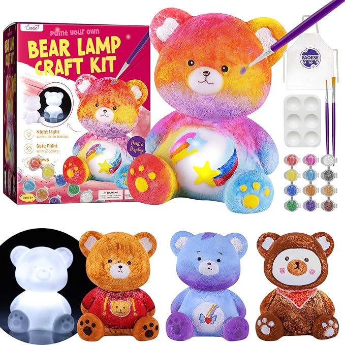 Paint Your Own Bear Lamp Kit, Art Supplies Arts & Crafts Kit, Painting kit for Kids 6-12, Arts and Crafts for Kids Ages 8-12, Toys Girls Boy Birthday Gift Ages 6 7 8 9 10 11 12+