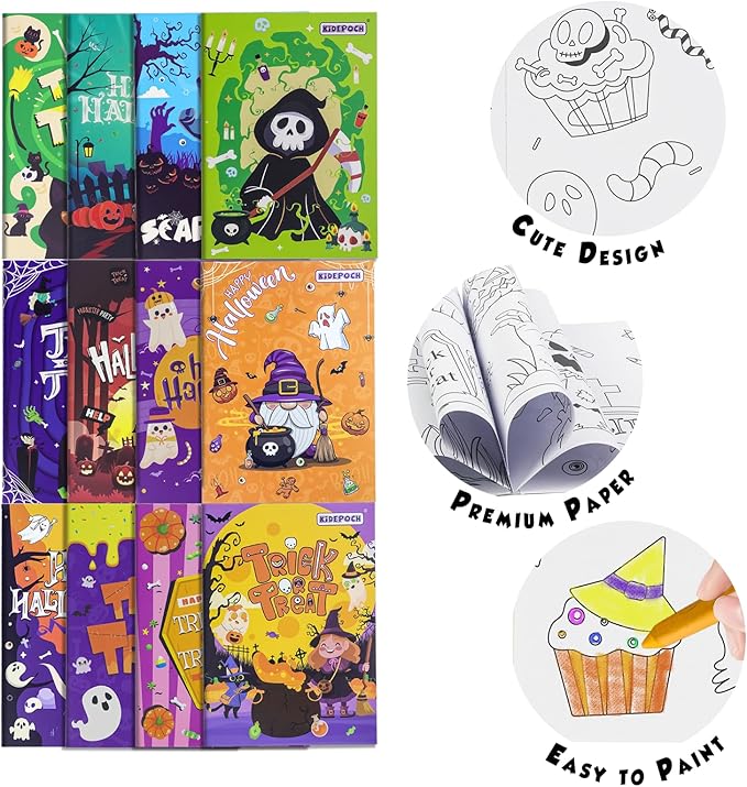 KiDEPOCH Halloween Mini Coloring Books, 24pcs Small Coloring Booklets for Party Favors Bulk, Great Creativing Gifts for Daily