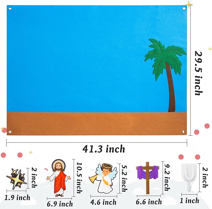 WATINC 42Pcs Nativity Baby Jesus Birth Felt Story Board Set Christmas Storytelling Party Supplies Xmas He is Risen Jesus Crucifixion Resurrection Early Learning Play Kit for Toddlers Kids
