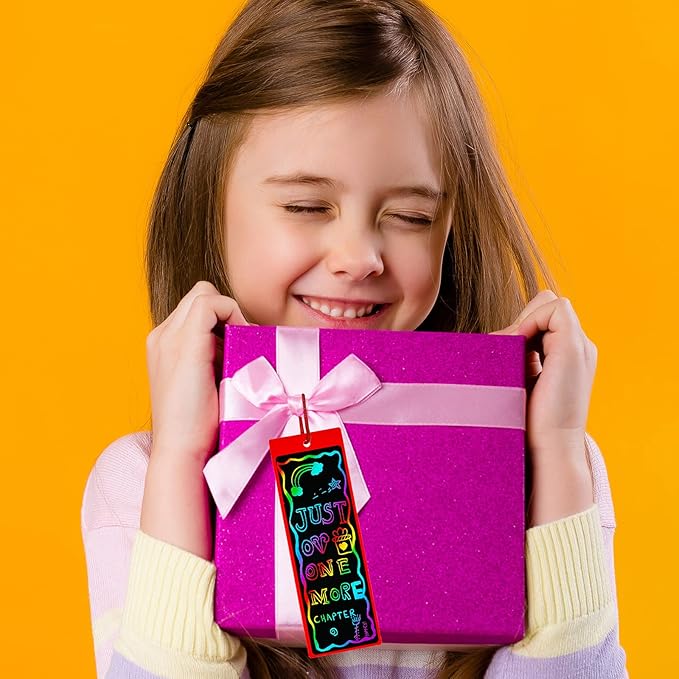 Winlyn 48 Sets 6 Styles Magic Color Scratch Bookmarks Craft Kits Rainbow Scratch Paper Art Sets for Kids Students Party Favors DIY Bookmarks Bulk with Scratching Tools Ribbons for Classroom Activities