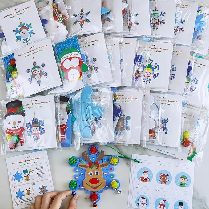 Winlyn 24 Sets Christmas Craft Kits Winter Crafts DIY Christmas Snowflake Ornaments Decorations Art Sets Snowman Elf Santa Christmas Foam Stickers for Kids Holiday Classroom Activities Party Favors